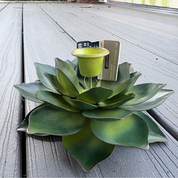 Ashland Coastal Prep Metal Open Lotus Candle Holder Green Yellow 6”X 2.5” New - Picture 2 of 5